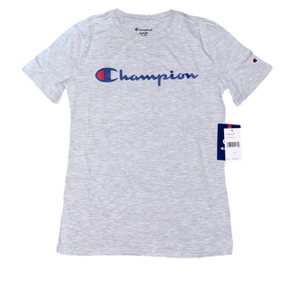 Champion Heather Gray Tee with Blue Logo